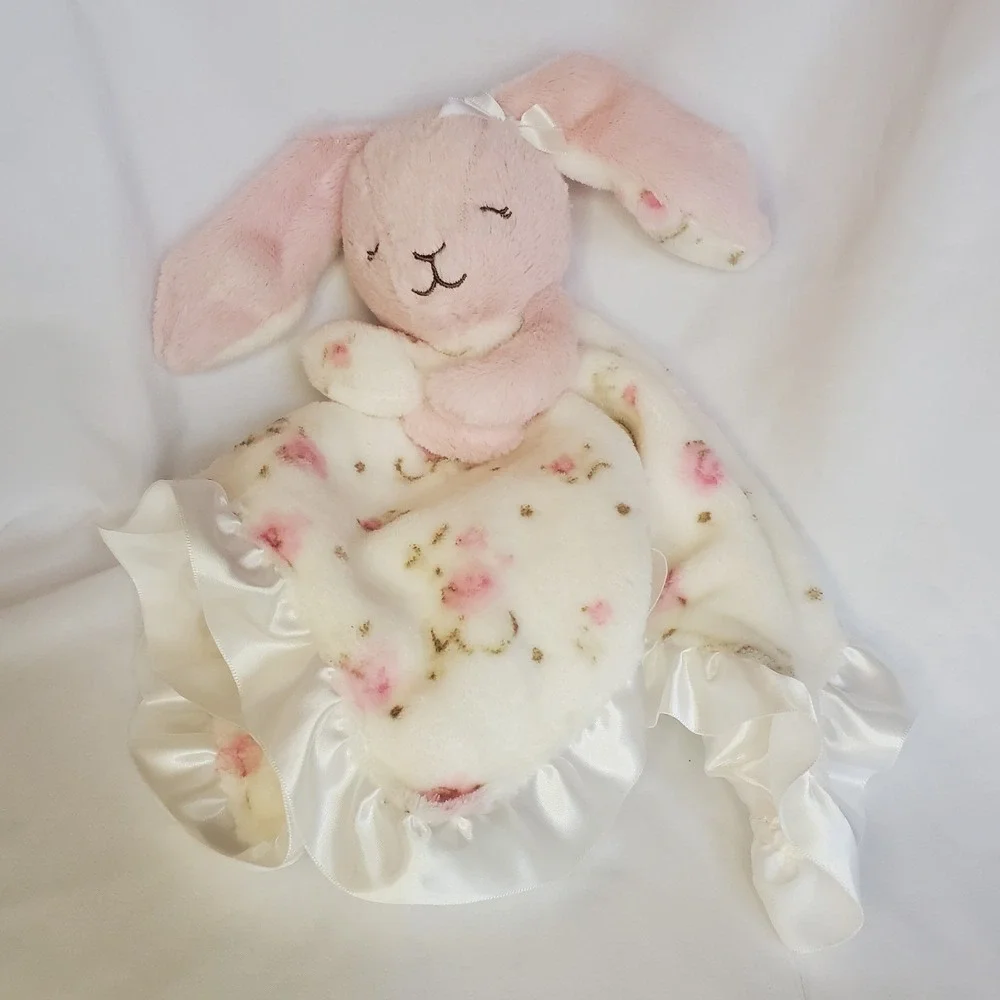 Little Me Pink Floral Bunny Rabbit Lovey Baby Security Blanket Satin Easter